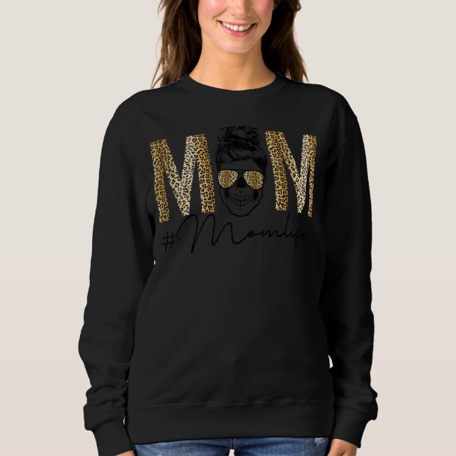 Womens Mamma Life Messy Bun Leopard Skull Mamma Mo T Shirt (Framsida)