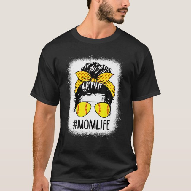 Womens Mamma Life Messy Bun Softball Baseball Mor T Shirt (Framsida)
