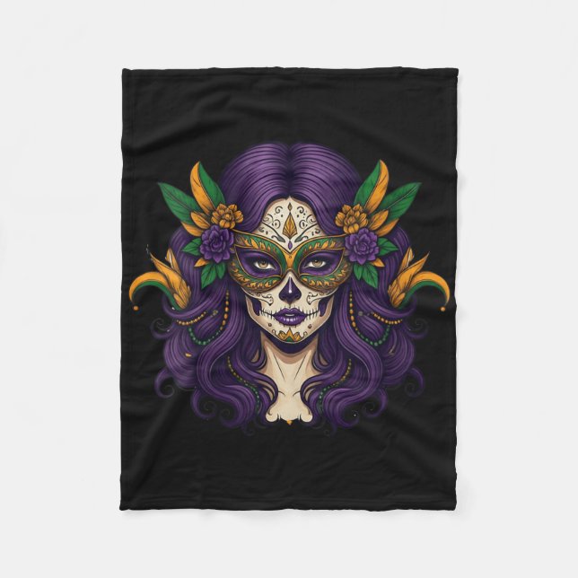 Womens Mardi Gras Costume Women Sugar Skull Carniv Fleecefilt (Framsidan)