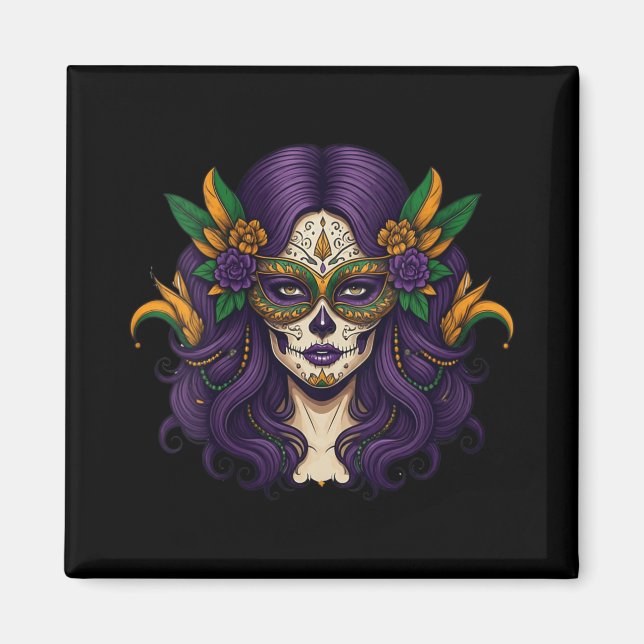 Womens Mardi Gras Costume Women Sugar Skull Carniv Magnet (Framsidan)