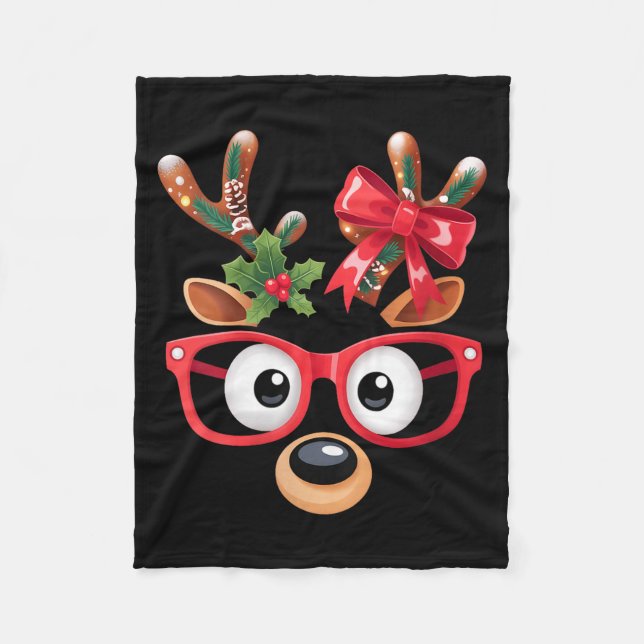 Womens Matching Family Christmas Reindeer Face Gle Fleecefilt (Framsidan)