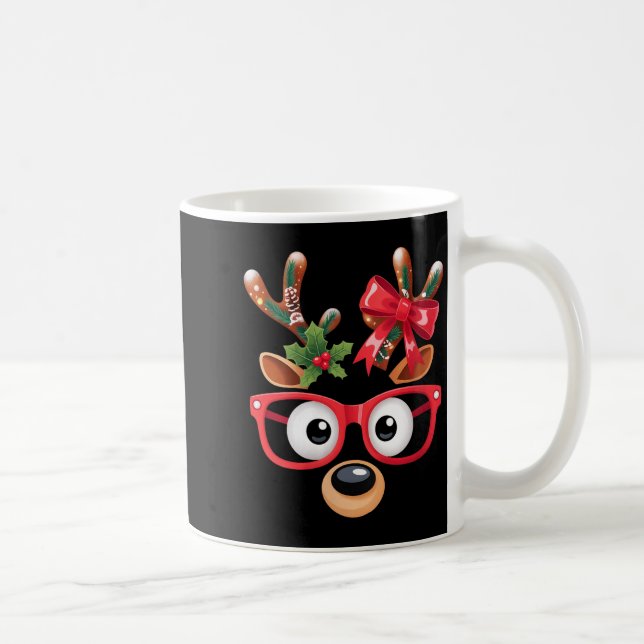 Womens Matching Family Christmas Reindeer Face Gle Kaffemugg (Höger)