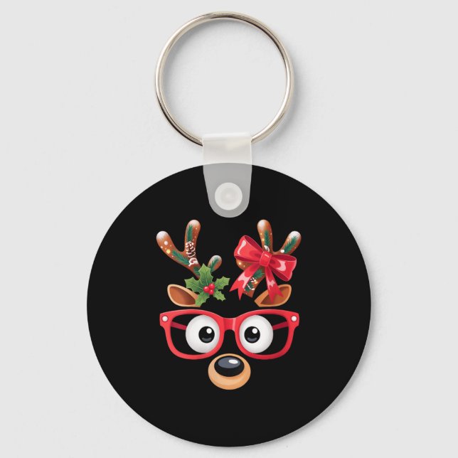 Womens Matching Family Christmas Reindeer Face Gle Nyckelring (Framsida)