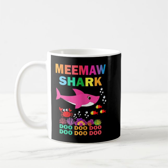 Womens Meemaw Shark Shirt Matching Family Mor Kaffemugg (Vänster)