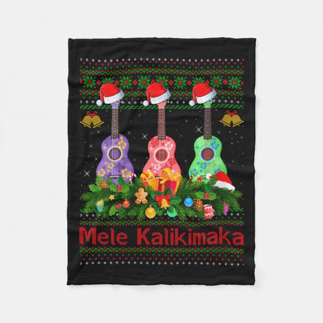 Womens Mele Kalikimaka Ukulele Guitar Ugly Xmas Sw Fleecefilt (Framsidan)