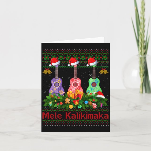 Womens Mele Kalikimaka Ukulele Guitar Ugly Xmas Sw Kort (Framsida)