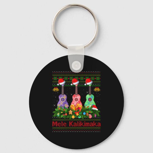 Womens Mele Kalikimaka Ukulele Guitar Ugly Xmas Sw Nyckelring (Framsida)