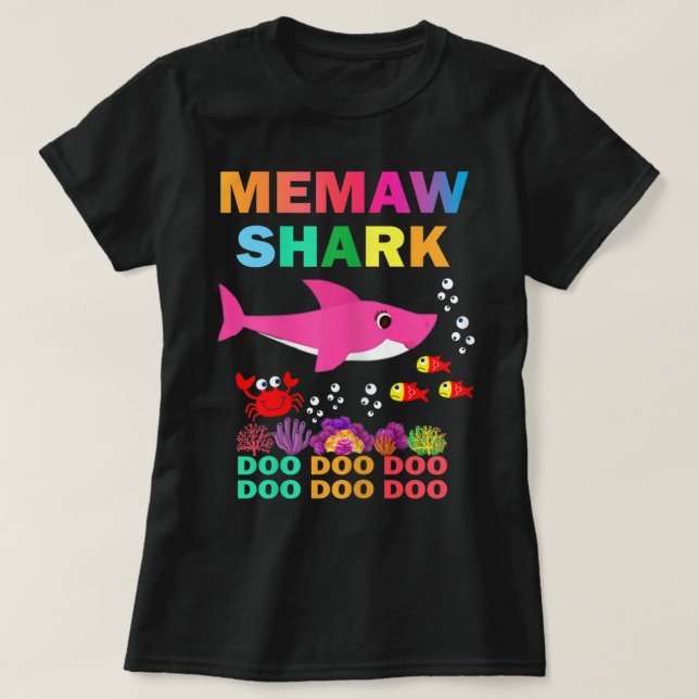 Womens Memaw Shark Shirt Matching Family Mor T Shirt (Design framsida)