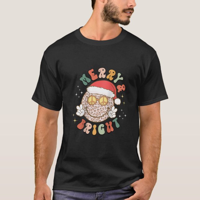 Womens Merry Bright Leopard Mönster Smile Ansikte  T Shirt (Framsida)