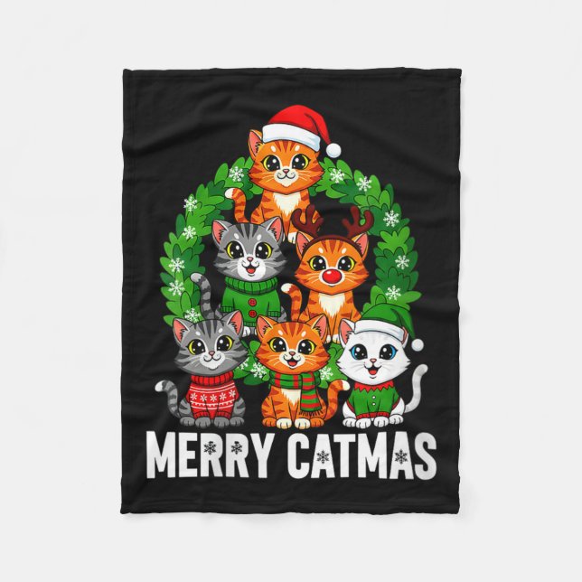 Womens Merry Catmas Funny Christmas Cat Mom Meowy  Fleecefilt (Framsidan)