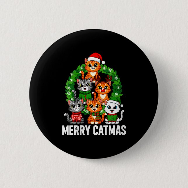 Womens Merry Catmas Funny Christmas Cat Mom Meowy  Knapp (Framsida)