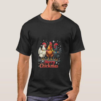 Womens Merry Chickmas Santa Hat Girl Chicken Lover T Shirt