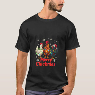 Womens Merry Chickmas Santa Hat Girl Chicken Lover T Shirt