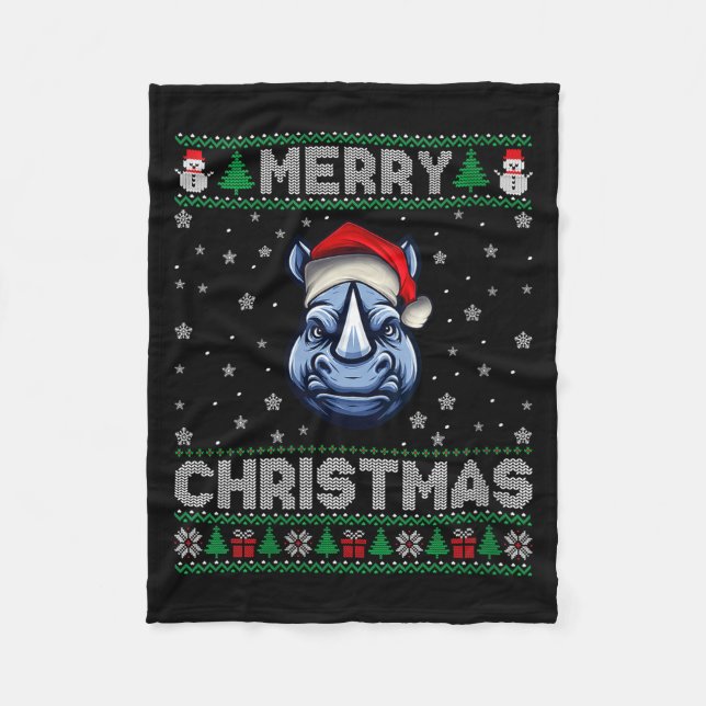 Womens Merry Christmas 2025 Rhino Santa Hat Ugly X Fleecefilt (Framsidan)