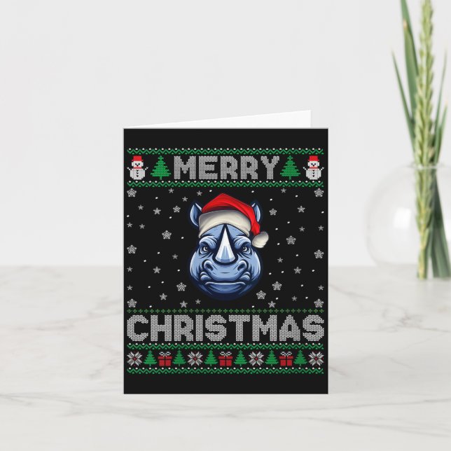 Womens Merry Christmas 2025 Rhino Santa Hat Ugly X Kort (Framsida)