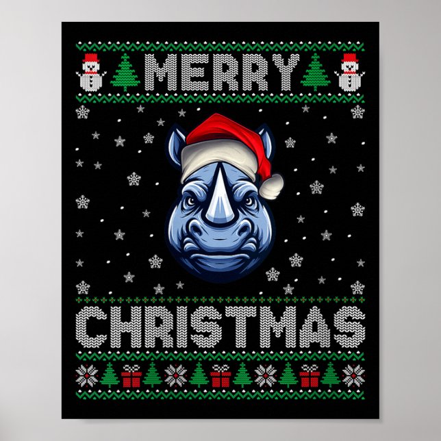 Womens Merry Christmas 2025 Rhino Santa Hat Ugly X Poster (Framsidan)