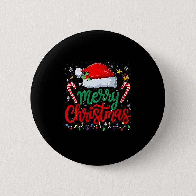Womens Merry Christmas Lights Family Santa Hat Xma Knapp (Framsida)