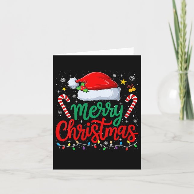 Womens Merry Christmas Lights Family Santa Hat Xma Kort (Framsida)