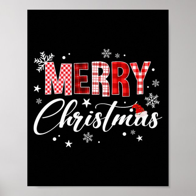 Womens Merry Christmas Red Buffalo Plaid Santa Hat Poster (Framsidan)