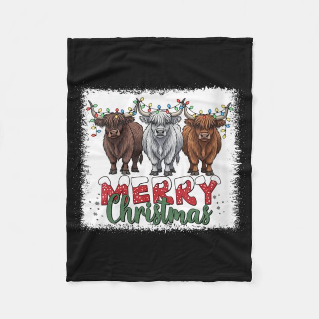 Womens Merry Christmas Scottish Highland Cow Xmas  Fleecefilt (Framsidan)