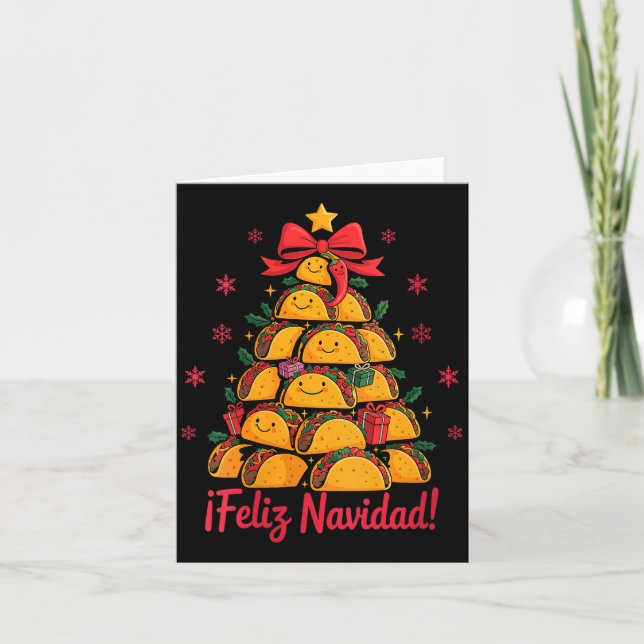 Womens Merry Christmas Tacos Tree Feliz Navidad Me Kort (Framsida)