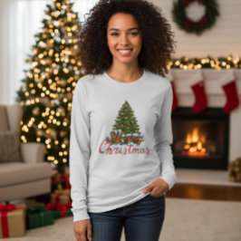 Women's Merry Christmas Tree Festive Holiday Shirt T