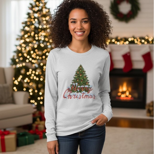 Women's Merry Christmas Tree Festive Holiday Shirt T (Skapare uppladdad)