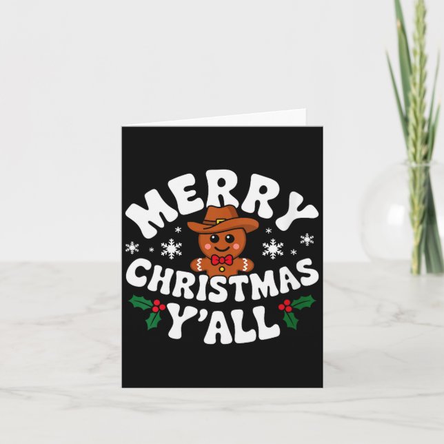 Womens Merry Christmas Yall Gingerbread Cowboy How Kort (Framsida)