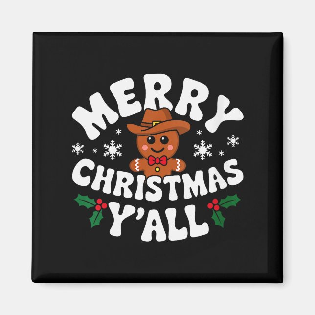 Womens Merry Christmas Yall Gingerbread Cowboy How Magnet (Framsidan)