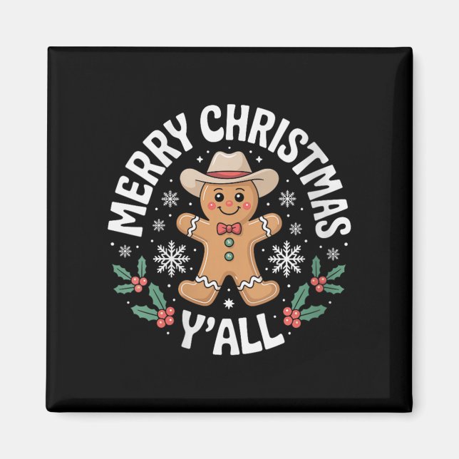 Womens Merry Christmas Yall Gingerbread Cowboy How Magnet (Framsidan)