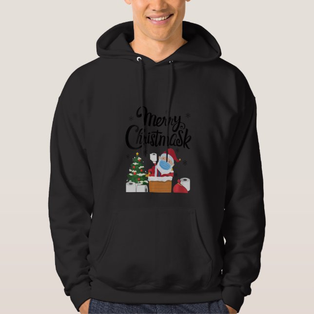 Womens Merry Christmask Funny jultomte Clau Hoodie (Framsida)