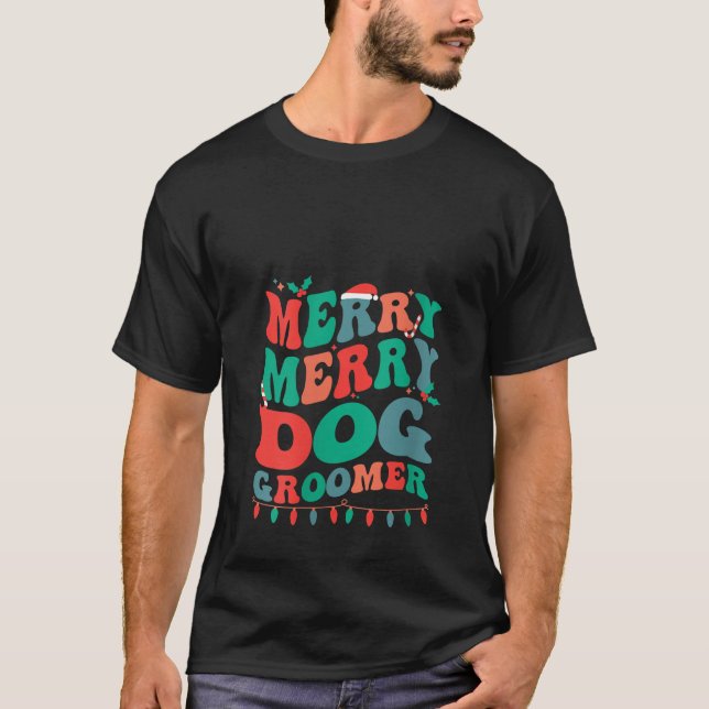 Womens Merry Hund Groomer jul Hund Grooming Xm T Shirt (Framsida)