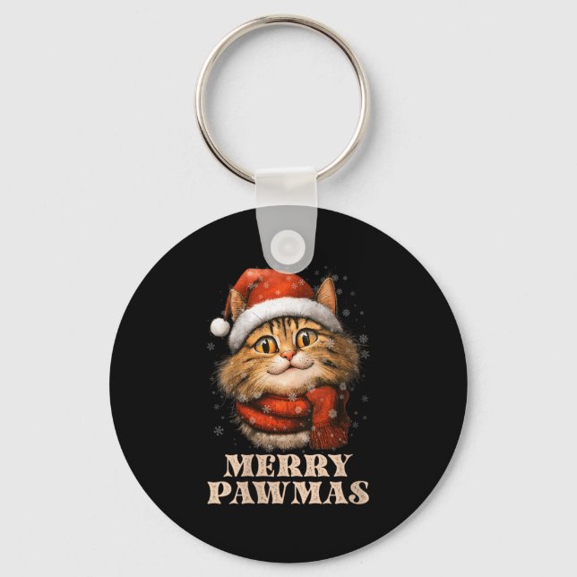 Womens Merry Pawmas Funny Santa Cat Christmas For  Nyckelring (Framsida)