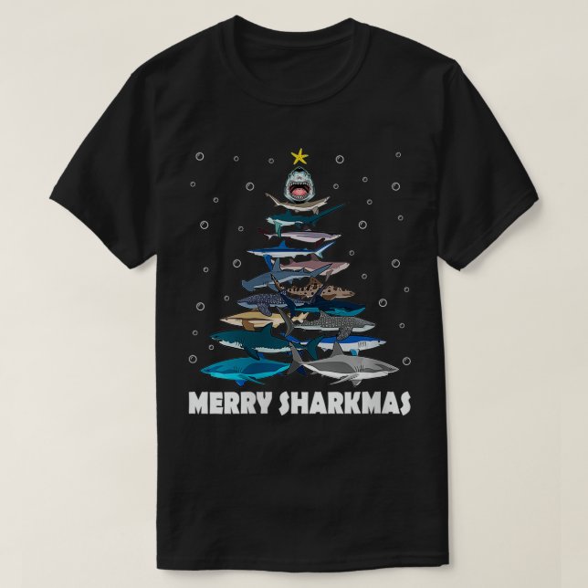Womens Merry Sharkmas Funny Shark Julgran F T Shirt (Design framsida)