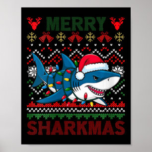Womens Merry Sharkmas Ugly jul-Shark Santa H Poster