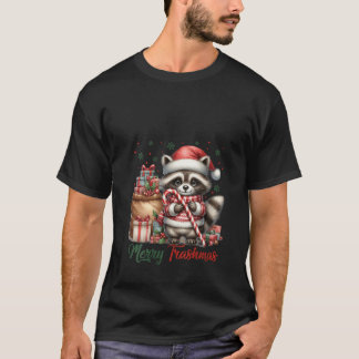 Womens Merry Trashmas Cute Santa Raccoon Lover Can T Shirt