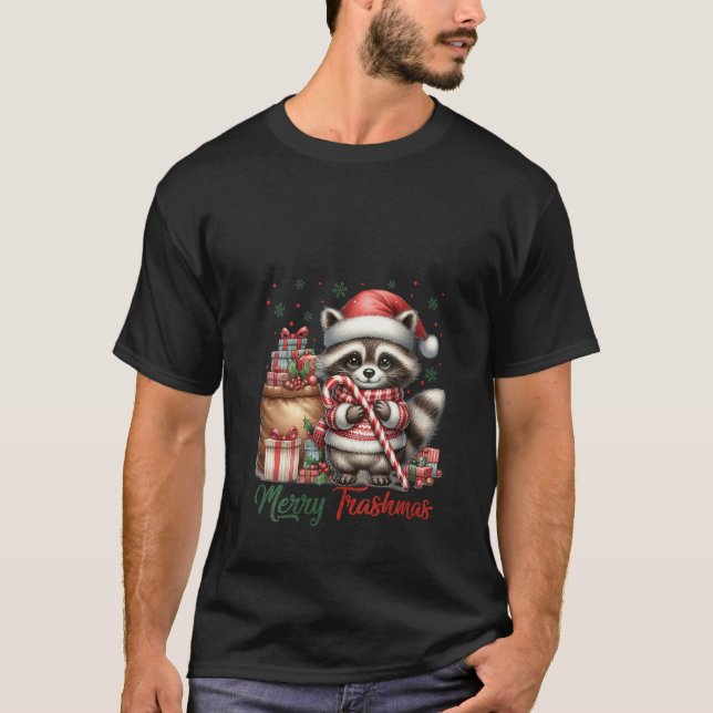 Womens Merry Trashmas Cute Santa Raccoon Lover Can T Shirt (Framsida)
