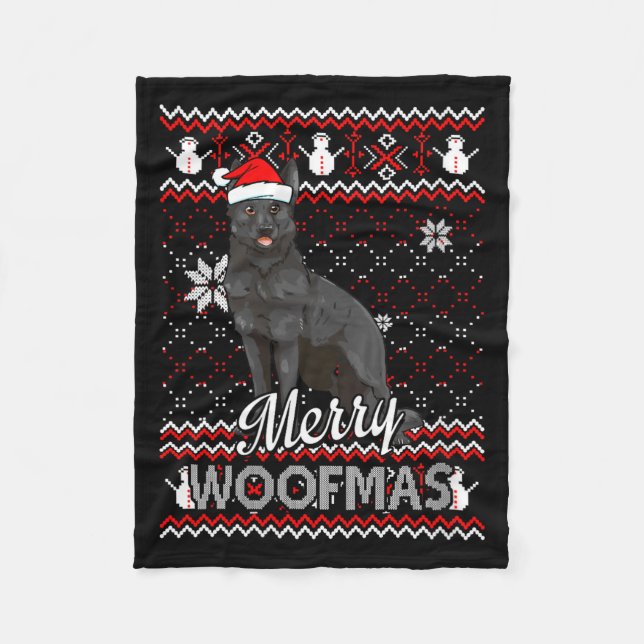 Womens Merry Woofmas Black German Shepherd Dog San Fleecefilt (Framsidan)