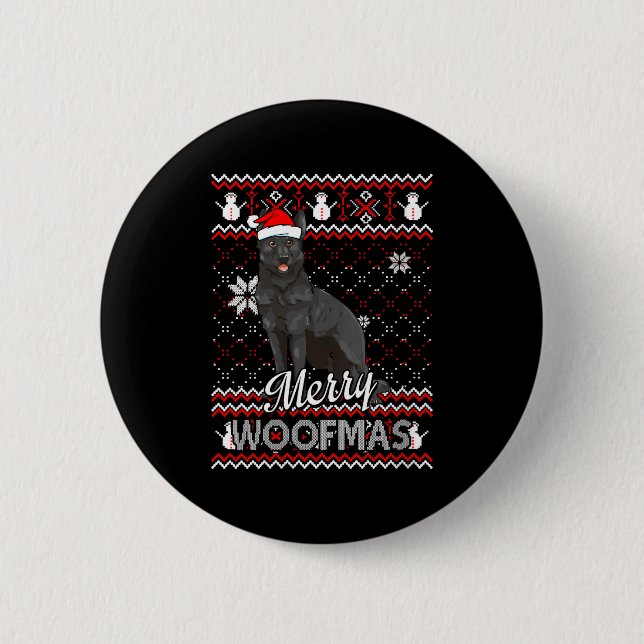 Womens Merry Woofmas Black German Shepherd Dog San Knapp (Framsida)