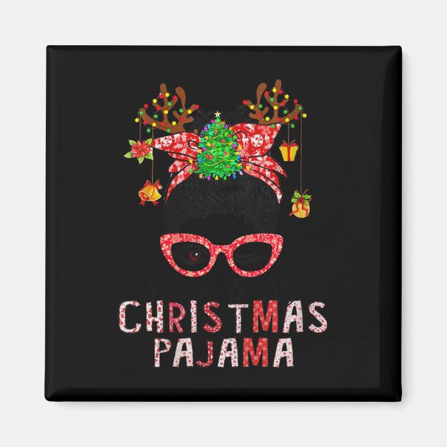 Womens Messy Bun det här är min jul Pajama Julafto Magnet (Framsidan)