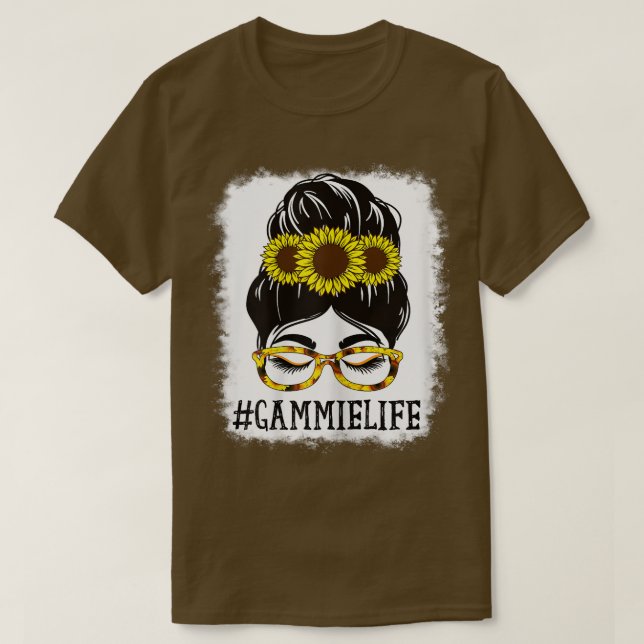 Womens Messy Bun Gammie Life Grandma Sunblommor Cu T Shirt (Design framsida)