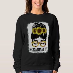 Womens Messy Bun Granma Life Grandma Sunblommor Cu T Shirt
