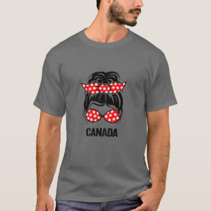 Womens Messy Bun Hair Canadian Flagga Canada Day S T Shirt