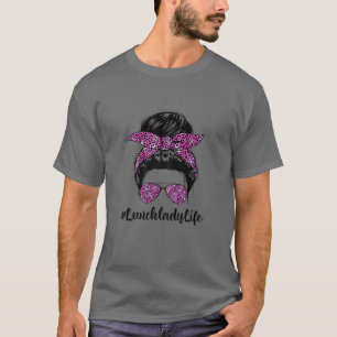 Womens Messy Bun Hair Leopard Headband Lunch Dam T Shirt