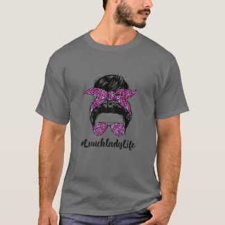 Womens Messy Bun Hair Leopard Headband Lunch Dam T Shirt
