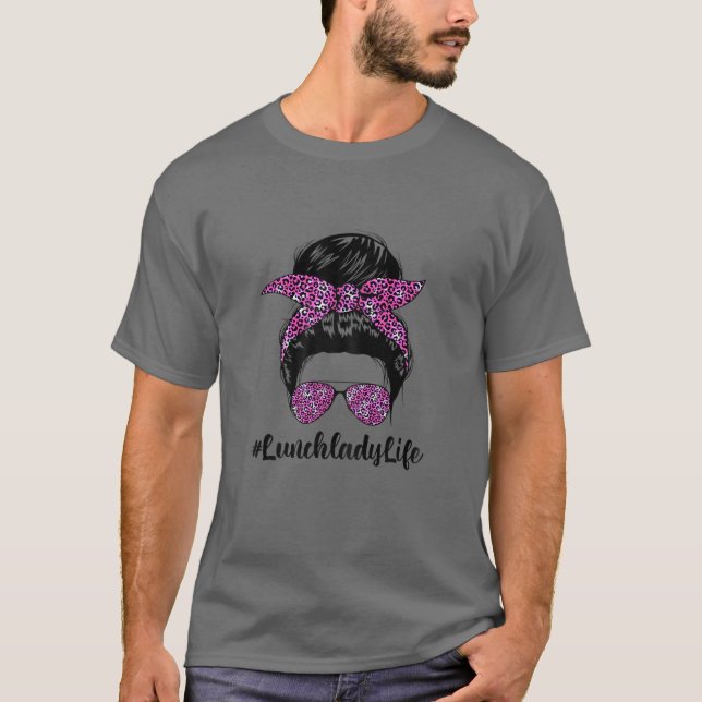 Womens Messy Bun Hair Leopard Headband Lunch Dam T Shirt (Framsida)