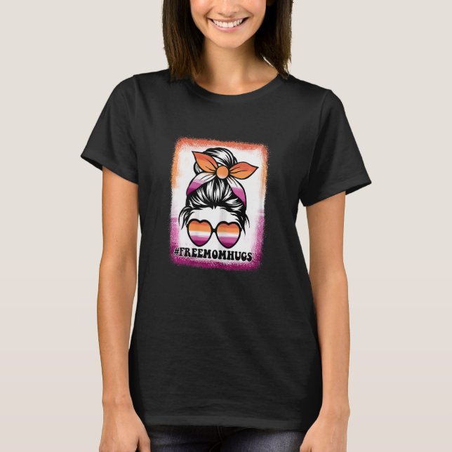 Womens Messy Bun Hair Mamma Free Mamma Hugs Lesbis T Shirt (Framsida)