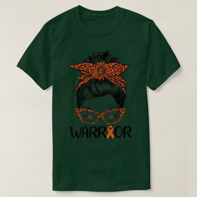 Womens Messy Bun Leopard Orange Warrior Leukemia A T Shirt (Design framsida)