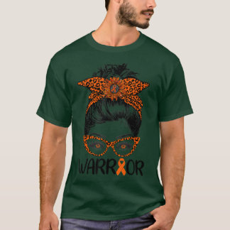 Womens Messy Bun Leopard Orange Warrior Leukemia A T Shirt