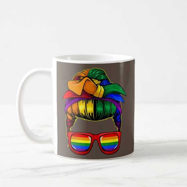 Womens Messy Bun Mamma LGBT Flagga Gay Kaffemugg (Vänster)